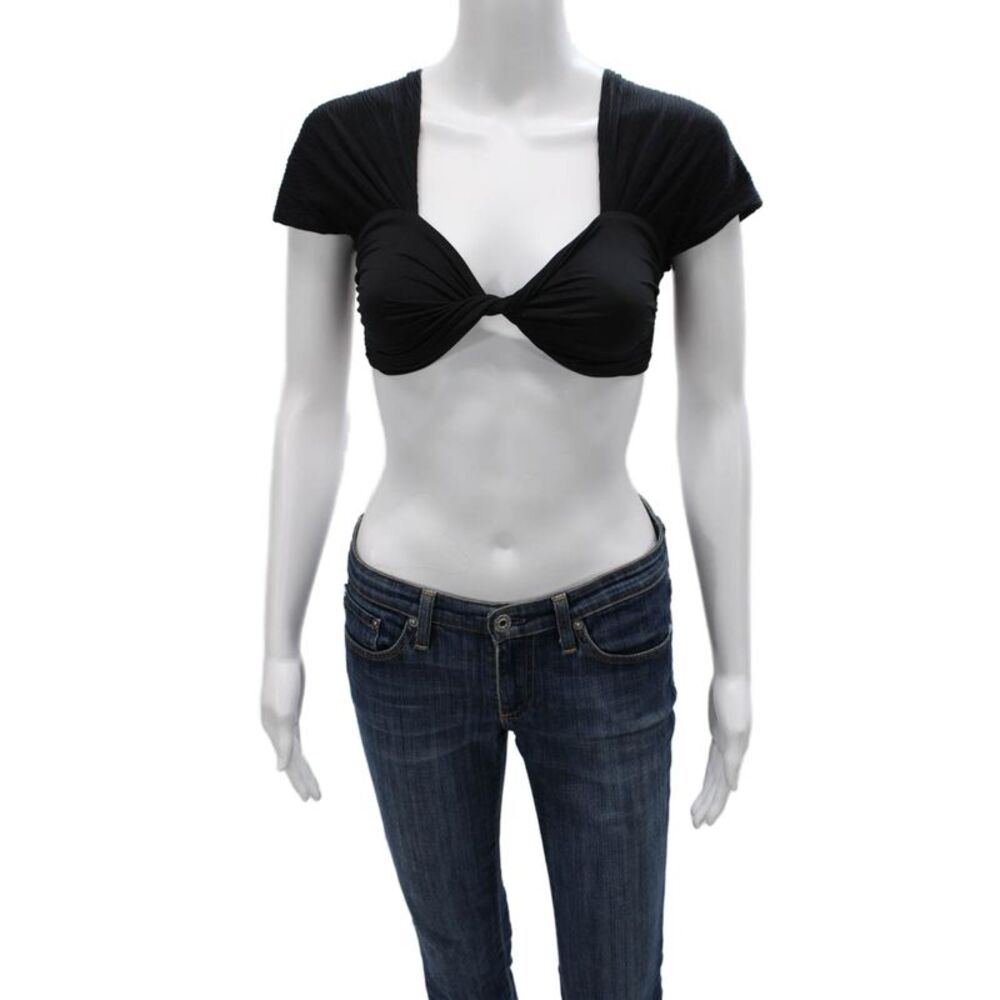 Nonchalant Label Womens Cropped Blouse Black Sweetheart Short Sleeve Size XS